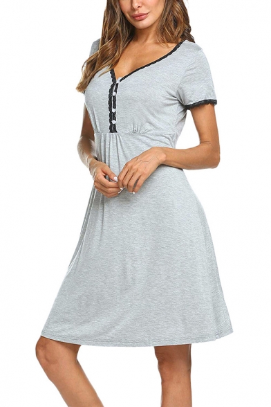 Pregnant Women Trendy Lace-Trimmed V-Neck Short Sleeve Casual Mini T-Shirt Dress