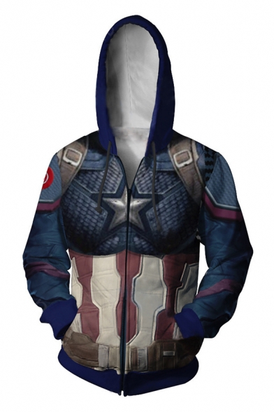 Quantum Battle Suit Cosplay Costume Star Printed Blue Fitted Zip Up Hoodie