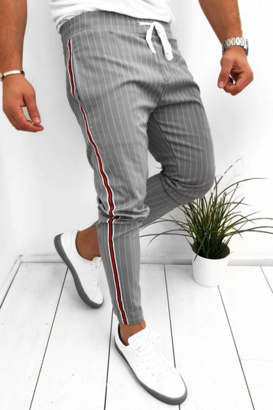 Stylish Pinstripe Pattern Drawstring Waist Men's Fashion Lounge Pants Sweatpants