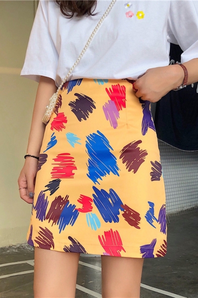 Summer Girls Graffiti Print Mini A-Line Skirt For Women