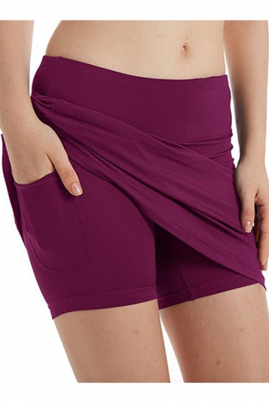 Summer Hot Stylish Plain High Waist Fold Over Pocket Insert Golf Stretch Mini Fitted Skirt