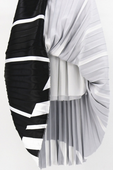 Summer Hot Trendy Elastic Waist Letter Cartoon Print Oversize Loose Pleated Midi Skirt