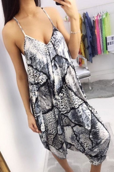 Summer Hot Trendy Straps Sleeveless Leopard Printed Haren Jumpsuits