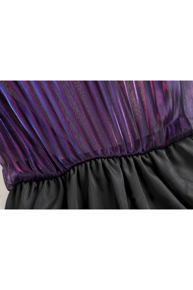 Summer Womens Hot Stylish High Waist Reflective Pleated Midi Straight Mesh Skirt