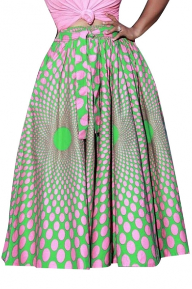 Womens Hot Fashion Polka Dot High Waist Self-Tie Maxi Puffy Skirt