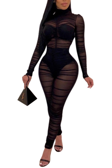 black long sleeve fitted jumpsuit