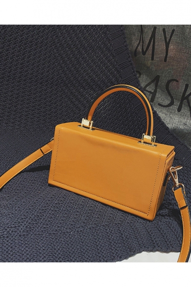 Designer Color Block PU Leather Metal Lock Crossbody Box Bag Satchel Handbag 12*21*9 CM