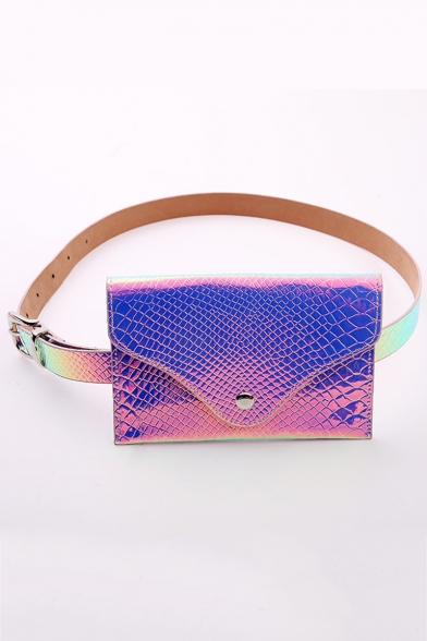 Designer Fashion Ombre Color Snakeskin Pattern Purple Laser Envelope Bag Belt Purse