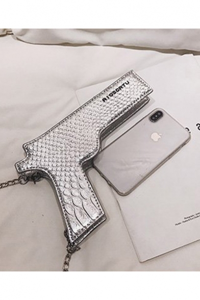 Designer Funny Gun Shape Letter Print Crossbody Bag with Chain Strap 22*14*3 CM