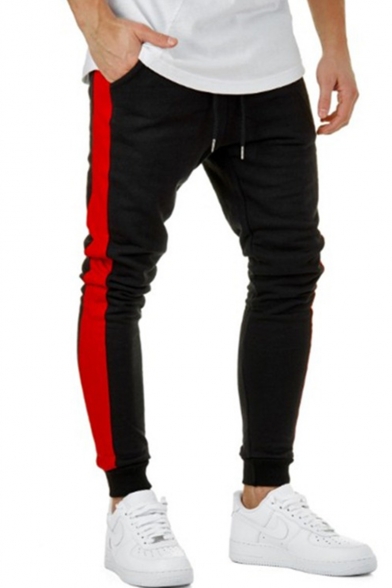 Fashion Contrast Patched Drawstring Patched Cotton Skinny-fit Sport Joggers Pencil Pants