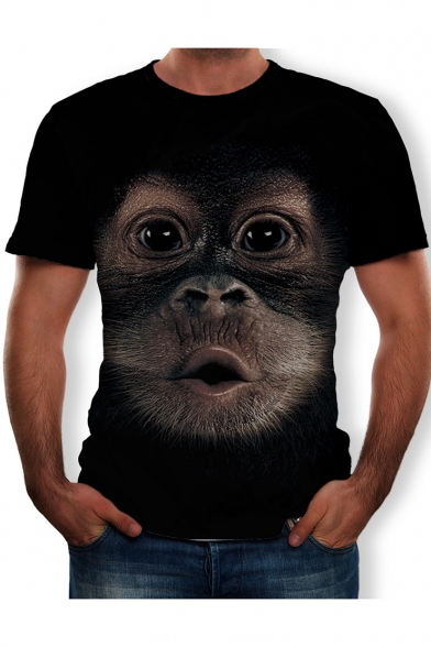 Funny Gorilla Face Pattern Round Neck Short Sleeve T-Shirt
