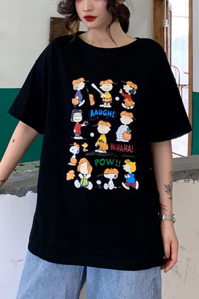 Girls Summer Cartoon Comic Character Printed Round Neck Oversized T-Shirt