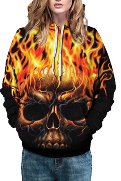 Halloween 3D Fire Skull Smog Pattern Casual Sport Unisex Hoodie