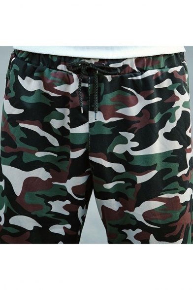 Men's Fashion Popular Camouflage Printed Drawstring Waist Elastic Cuffs Casual Tapered Pants