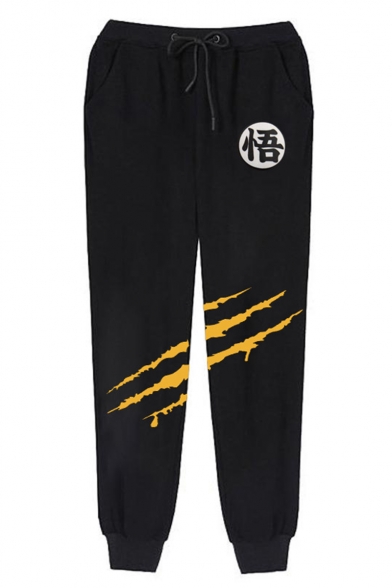 Men's Hot Fashion Chinese Letter Scratch Cosplay Printed Drawstring Waist Casual Sweatpants