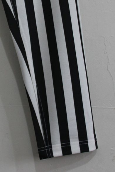Men's New Fashion Colorblocked Stripe Pattern Black and White Skinny Pencil Pants