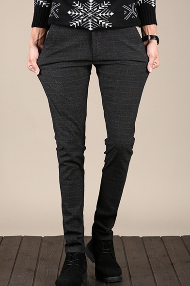 Men's New Fashion Simple Plain Slim Fit Casual Cotton Straight Dress Pants