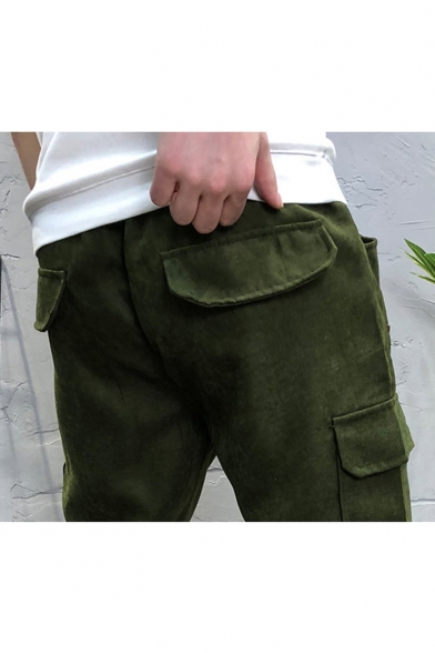 Men's New Fashion Solid Color Zipper Embellished Drawstring Waist Multi-pocket Cargo Pants