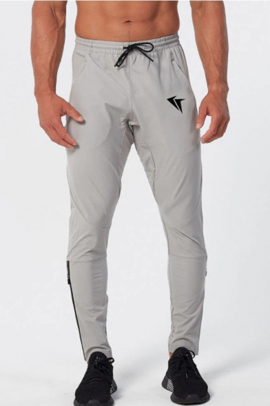 Men's Simple Fashion Logo Printed Zippered Cuffs Drawstring Waist Casual Slim Training Pencil Pants