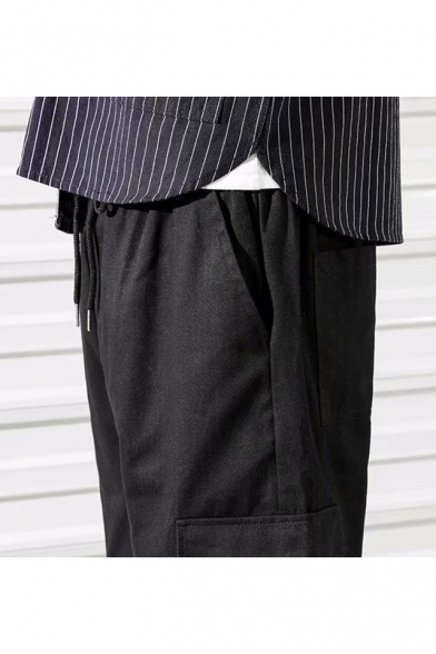 Men's Stylish Contrast Buckle Strap Flap Pocket Drawstring Waist Casual Loose Cargo Pants