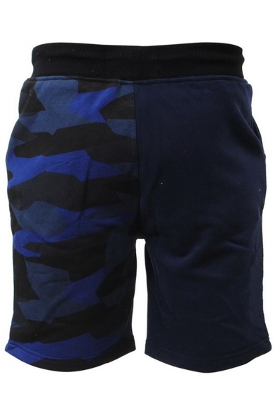 Men's Summer Hot Fashion Camouflage Printed Patched Drawstring Waist Casual Beach Sweat Shorts