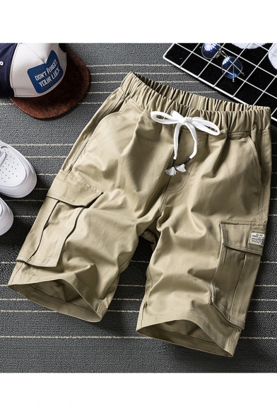 Men's Summer Trendy Camouflage Printed Buckle Strap Flap Pocket Drawstring Waist Casual Cotton Cargo Shorts