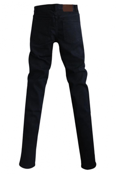 Men's Trendy Solid Color Chain Rivet Embellished Black Ripped Pencil Pants