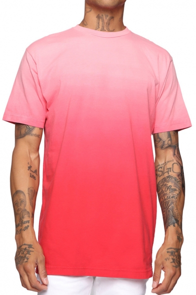 Mens Summer Hot Popular Ombre Color Basic Short Sleeve Loose Fit T-Shirt