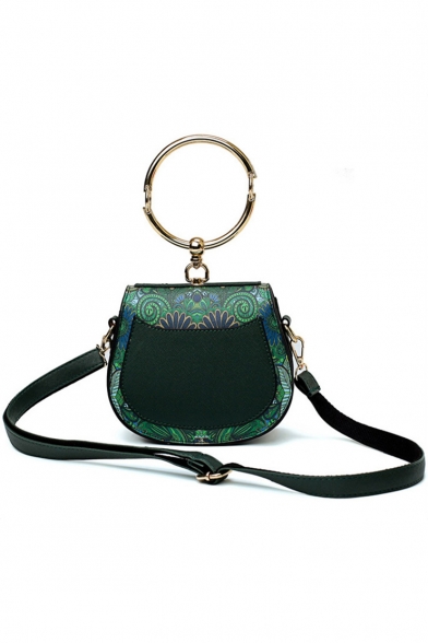 New Collection Funny Figure Forest Printed Ring Handle Green Crossbody Saddle Bag Satchel Handbag 18*6*15 CM