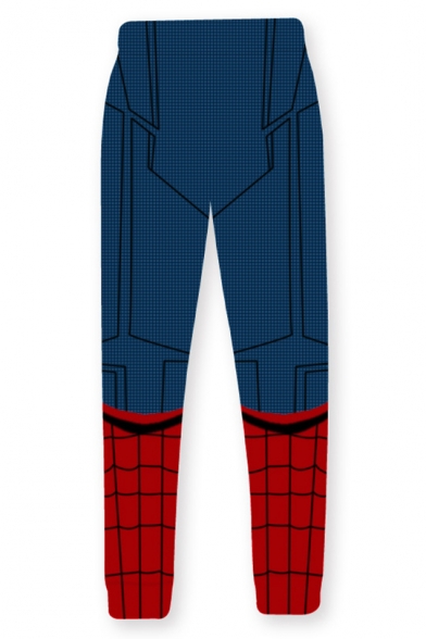 Popular Blue and Red Spider Web 3D Pattern Drawstring Waist Sport Joggers Pants Sweatpants