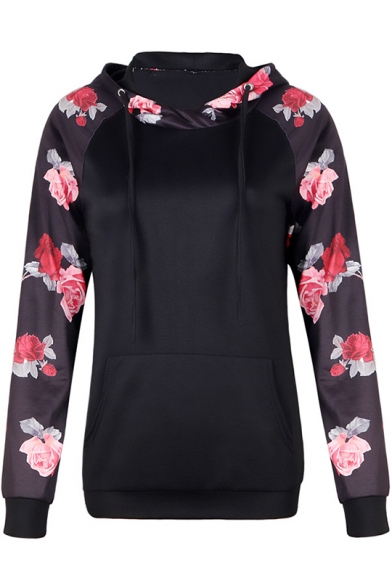 Popular Floral Printed Long Sleeve Womens Fashion Pullover Hoodie