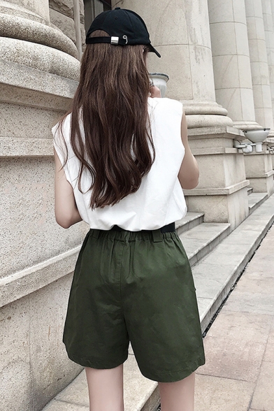 Summer Cool Street Style Flap Pocket Front Casual Loose Work Shorts for Women