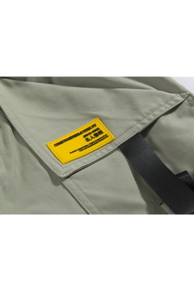 Summer Fashion Letter Patchwork Buckle Strap Design Drawstring Waist Casual Cargo Shorts