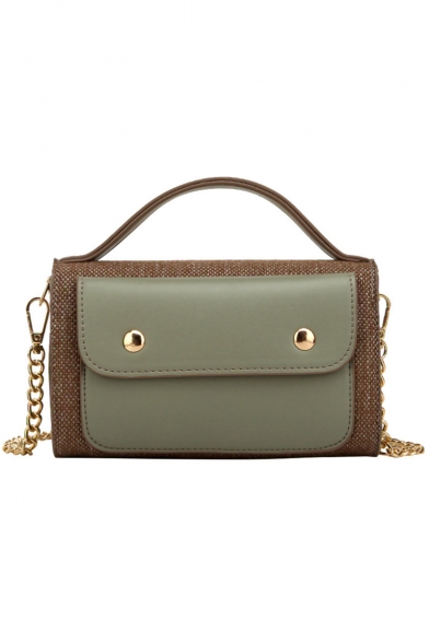 Trendy Colorblock Pocket Decoration Crossbody Satchel Bag with Chain Strap 18*11*6 CM