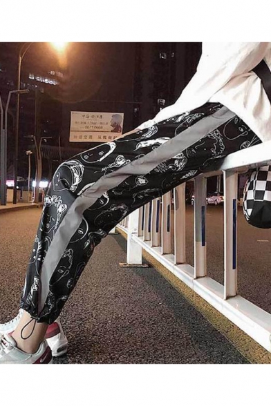 Unisex Fashion Cartoon Figure Graffiti Printed Tape Patched Relaxed Sports Track Pants