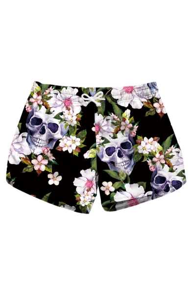 

Womens Fashion Skull Floral Printed Quick Dry Casual Swimwear Beach Shorts, LM544735