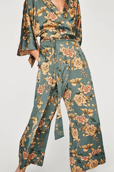 floral print plunge kimono dress
