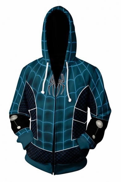 3D Cosplay Costume Printed Blue Zip Up Hoodie