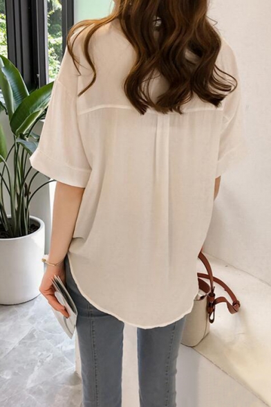 Fashion Print Tied V-Neck Short Sleeve Casual Loose Blouse Top