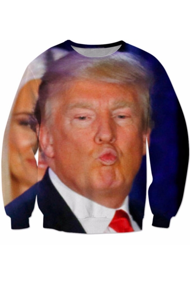 Funny Cute Trump 3D Figure Printed Round Neck Long Sleeve Pullover Sweatshirt