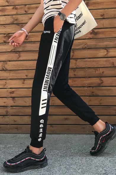 Guys New Fashion Letter Stripe Side Drawstring Waist Casual Relaxed Sweatpants