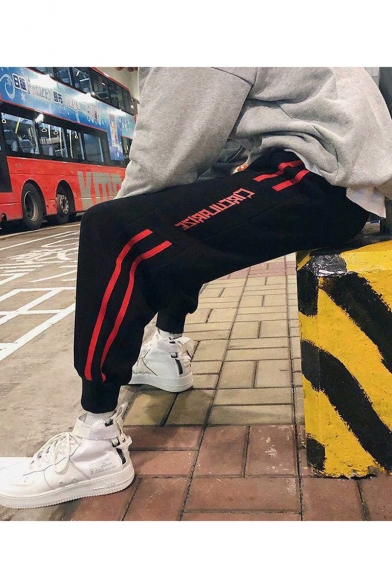 Guys Trendy Stripe Side Letter Pattern Loose Fit Casual Track Pants