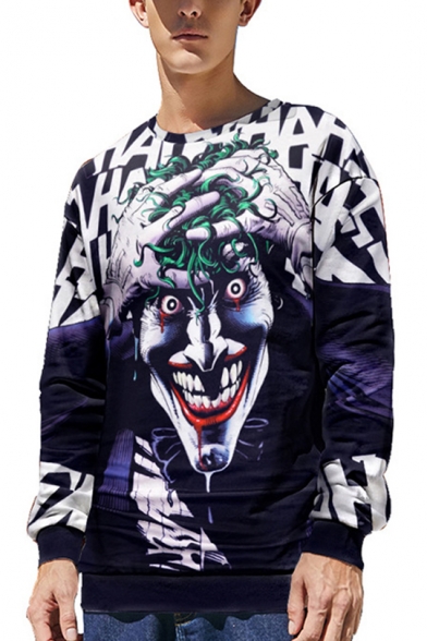 Halloween Horror Clown 3D Print Blue Round Neck Pullover Sweatshirt