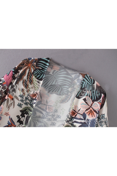 Hot Popular Summer Plant Animal Printed Short Sleeve Loose Open Front Holiday Sunscreen Shirt