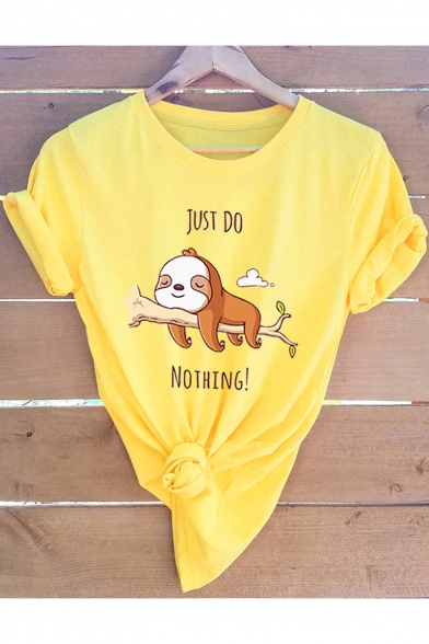 JUST DO NOTHING Cartoon Dog Pattern Short Sleeve Casual Tee