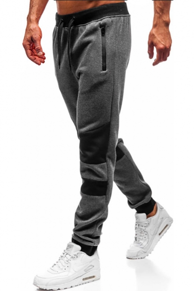 Men's Fashion Colorblocked Patched Zipped Pocket Drawstring Waist Casual Sport Sweatpants