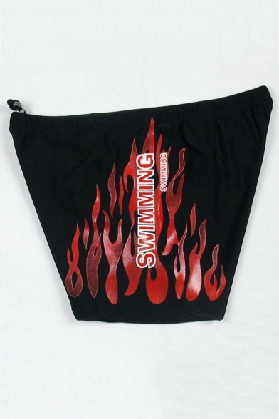 Men's Hot Fashion SWIMMING Letter Fire Print Drawstring Waist Swimming Trunks