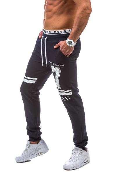 Men's Popular Fashion Letter Stripe Printed Drawstring Waist Relaxed Casual Sports Sweatpants