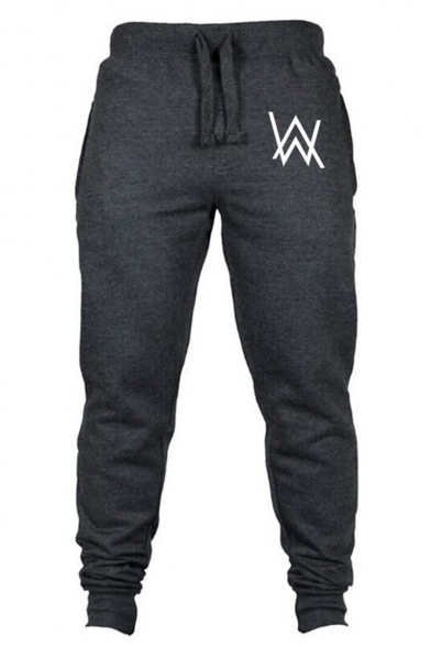 Men's Popular Fashion Letter W Logo Printed Drawstring Waist Cotton Joggers Sweatpants