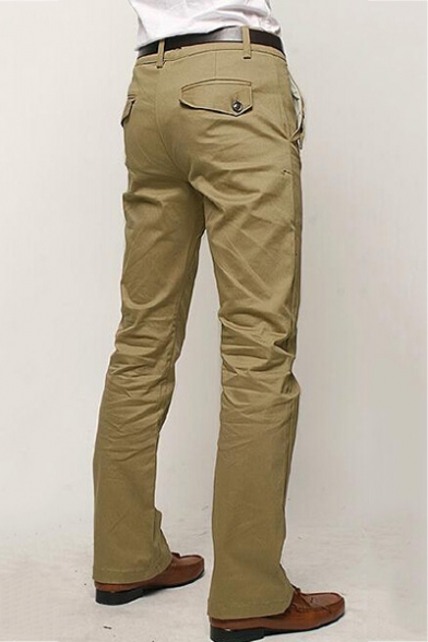 Men's Simple Fashion Solid Color Button Embellished Casual Cotton Dress Pants
